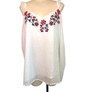 Torrid Women's 2X White Embroidered Floral Clip Dot Sleeveless Tunic Top Boho